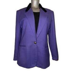 VINTAGE TOFFS Fitted Longline Wool Blazer with Velvet Collar Size 12